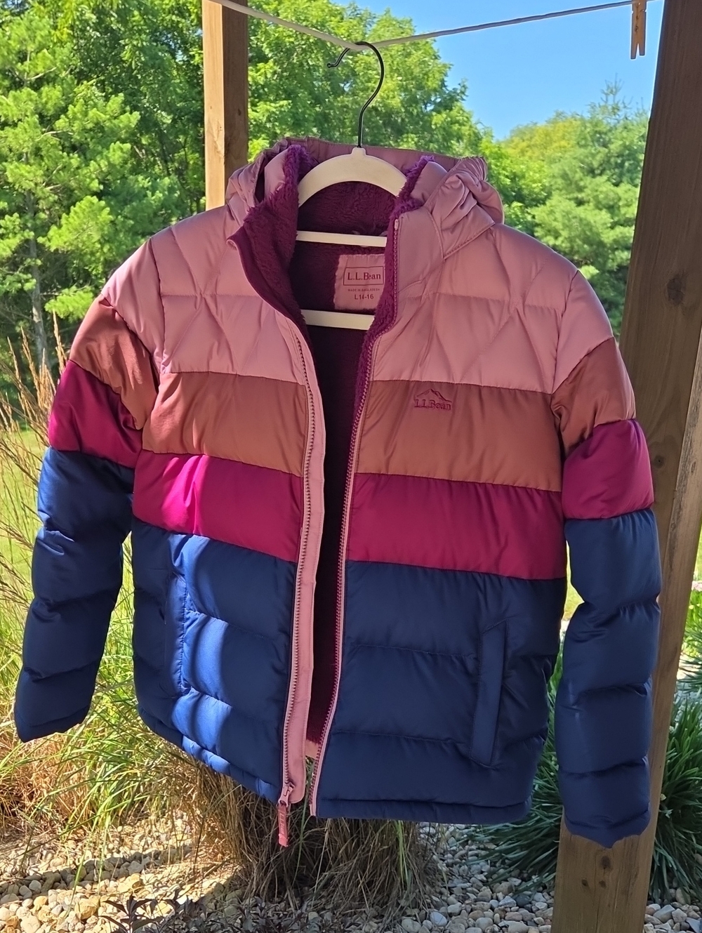 L.L. Bean Girls' Colorblock Hooded Puffer Jacket